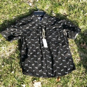 Very Nice Black Short Sleeve Button-up w/Zebras